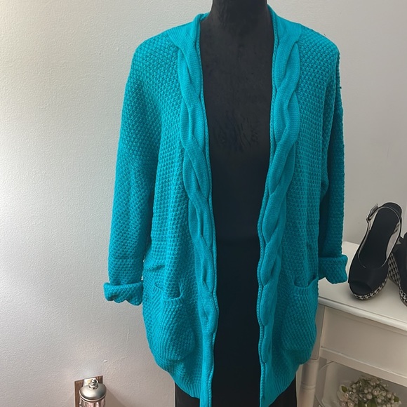Aqua Blue/Green Cardigan Sweater - Picture 3 of 11